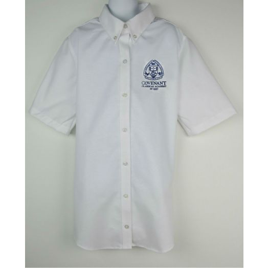 Female Short Sleeve Oxford Shirt with Covenant Classical Logo