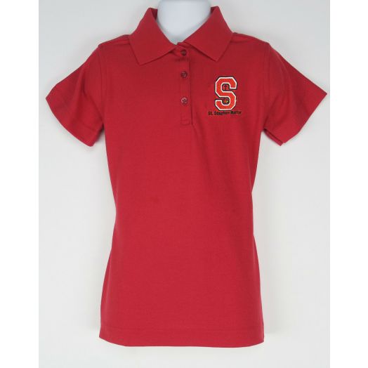 Female Short Sleeve Pique Knit Polo Shirt with St. Stephen Martyr Logo