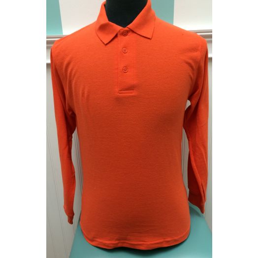 K12 Adult Long Sleeve Pique Knit Orange Polo Shirt