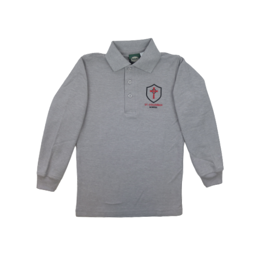 Long Sleeve Pique Knit Polo Shirt (Boys) with St. Columban Logo
