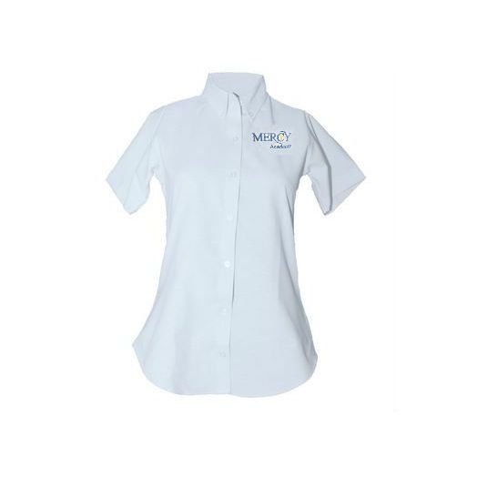 Female Short Sleeve Oxford Shirt with Mercy Logo