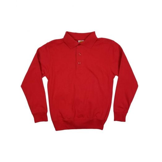 Red Long Sleeve Banded-Bottom Polo