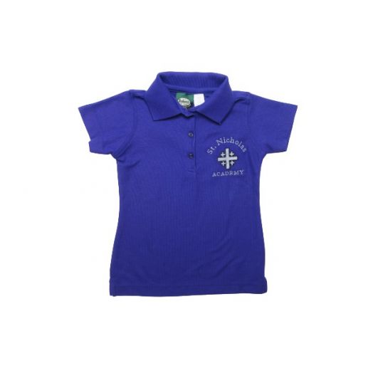 Female Short Sleeve Pique Knit Polo Shirt with St. Nicholas Logo