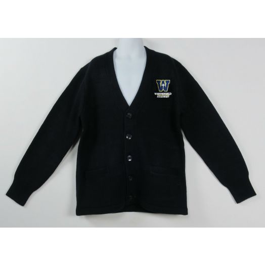 V-Neck Cardigan Sweater with Whitefield Logo