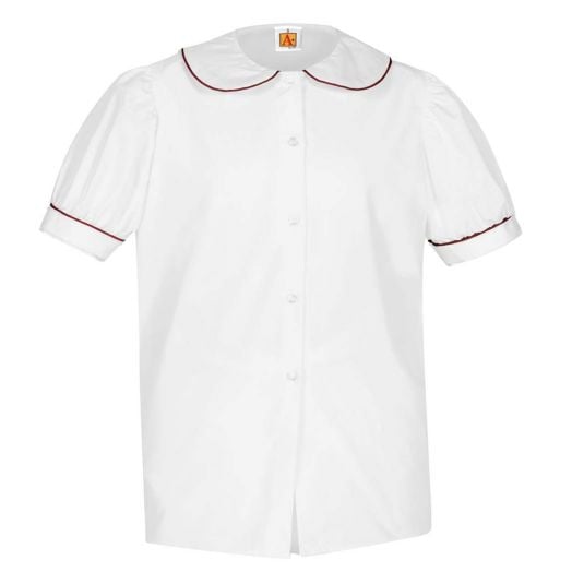Youth Short Sleeve White with Red Piping Round Collar Blouse